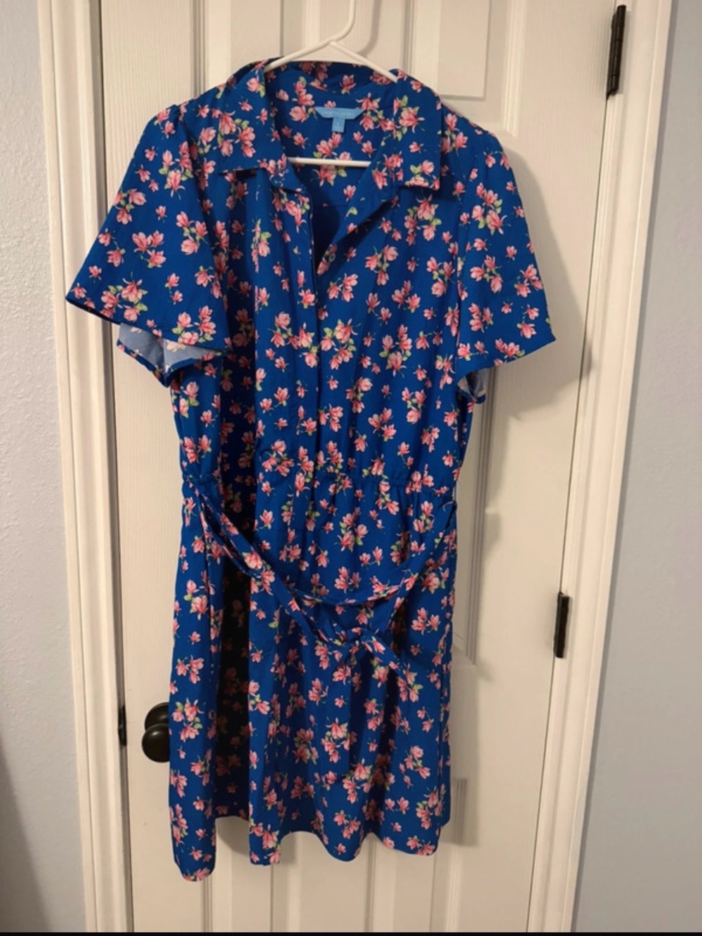 Draper James Royal Blue Floral Midi Shirt Dress with Tie Waist